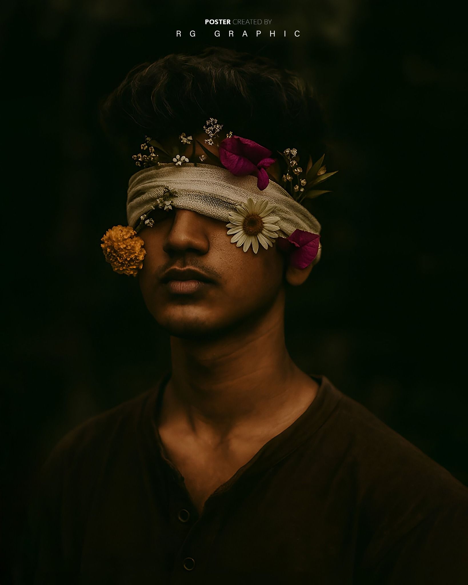 Floral Blindfold in Cinematic Shadows