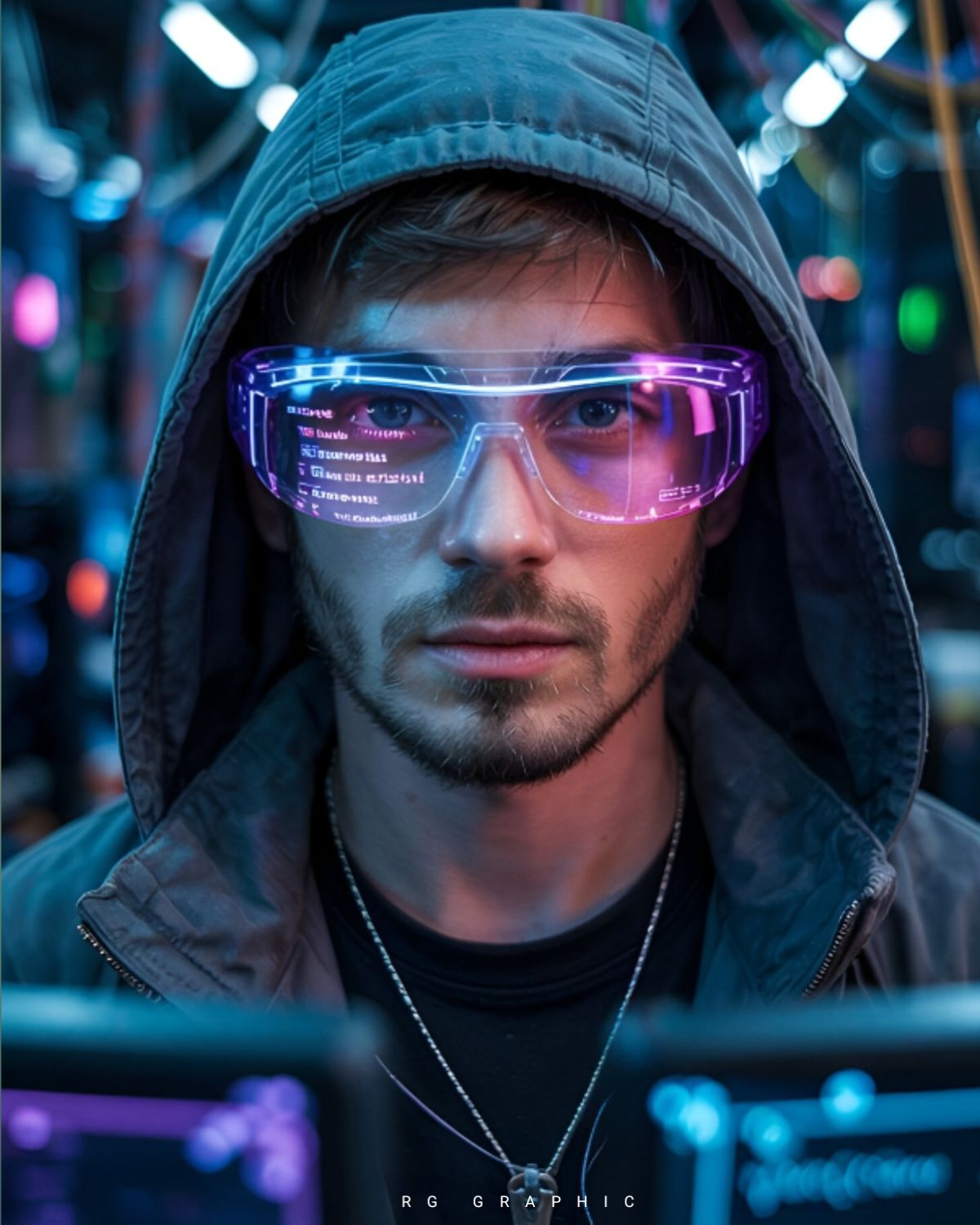 Neon Interface Cyberpunk Portrait
