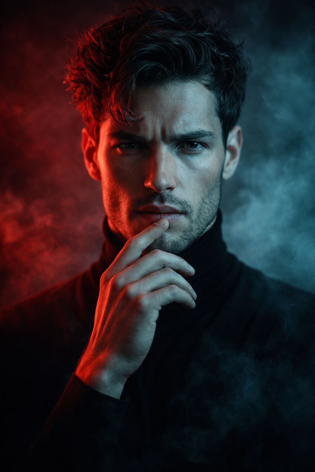 Shadowed Crimson and Teal Portrait