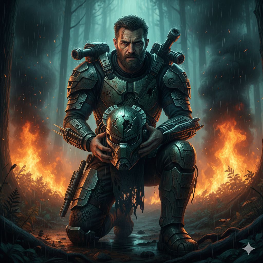Defeated Predator in a Burning Forest