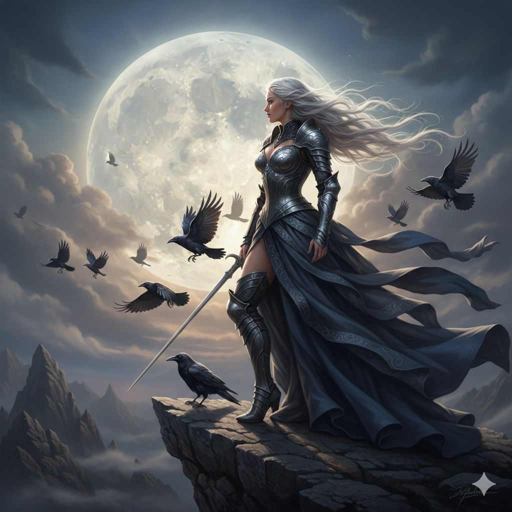Celestial Raven Queen Beneath The Blood Moon