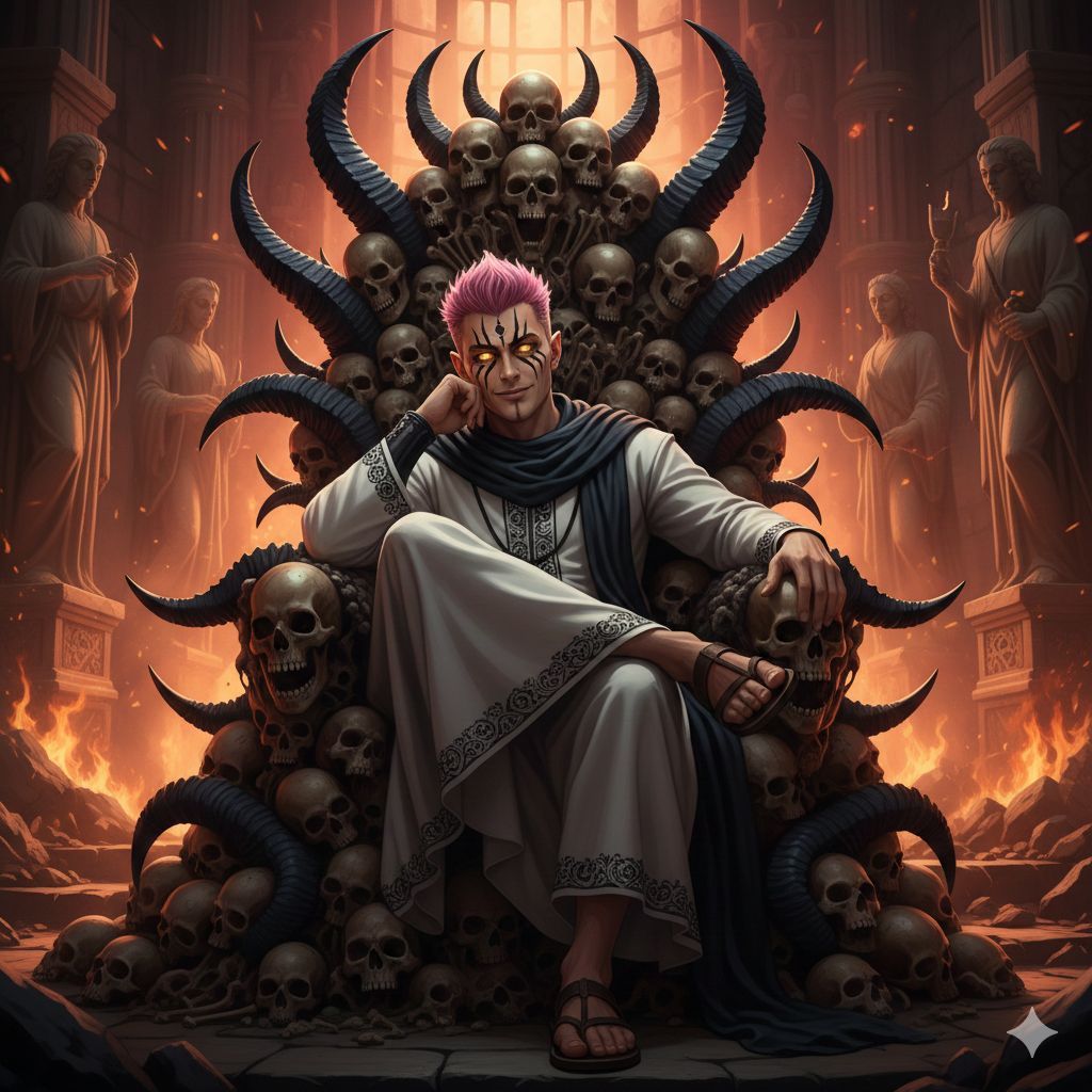 The Pink Haired Demon King on Skull Throne