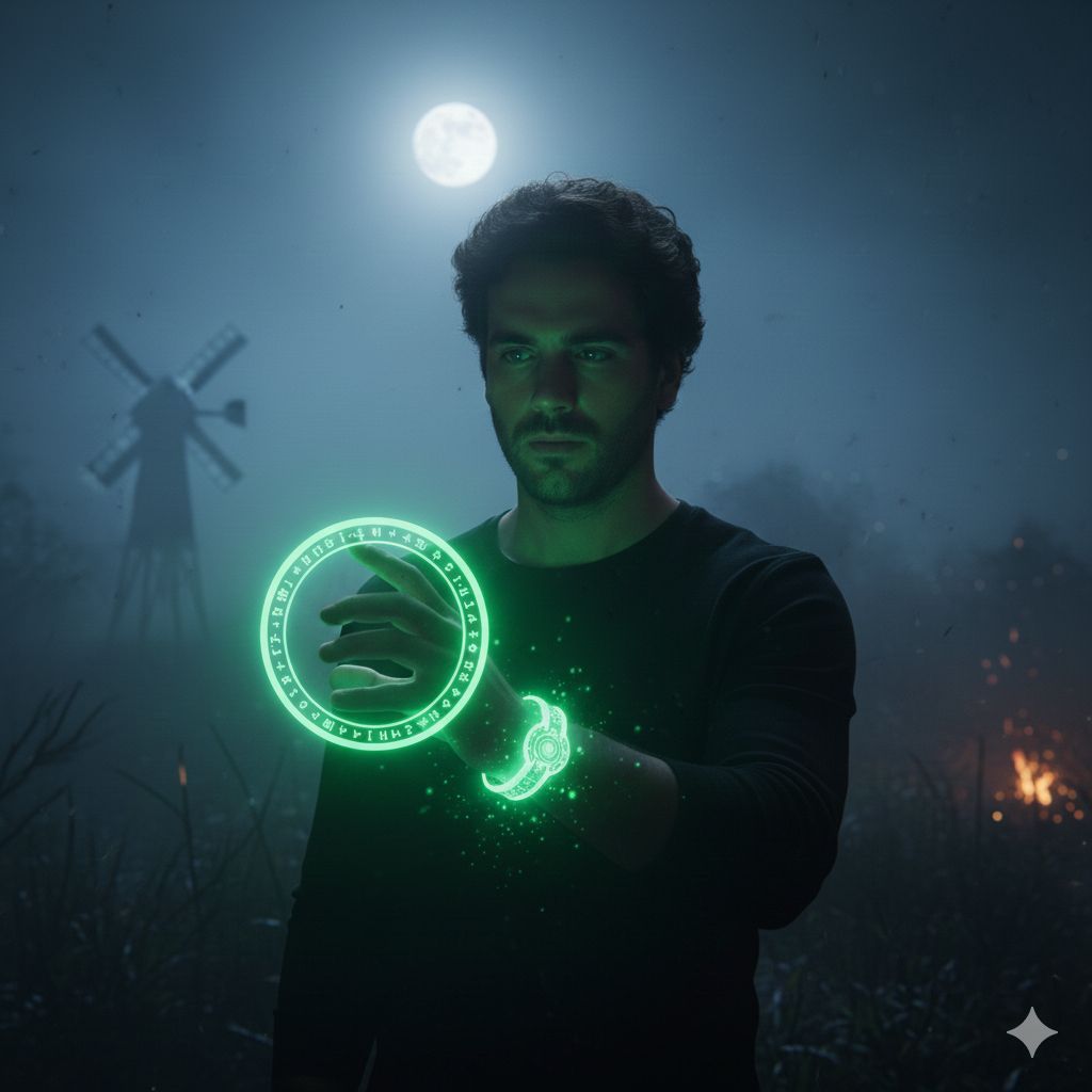 The Neon Sorcerer in the Foggy Night