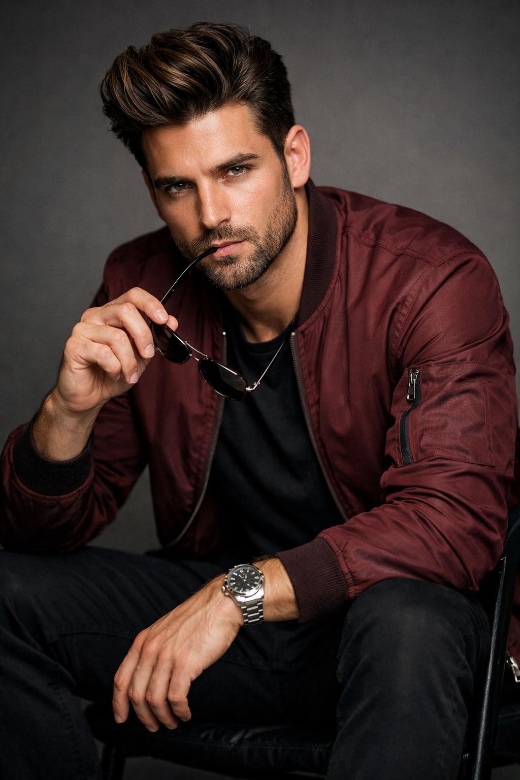 Maroon Confidence Editorial Portrait