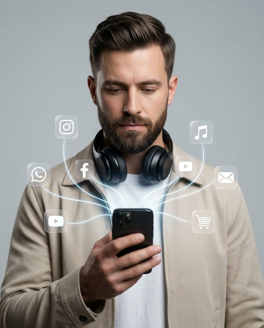Man in Digital Social Media Connection