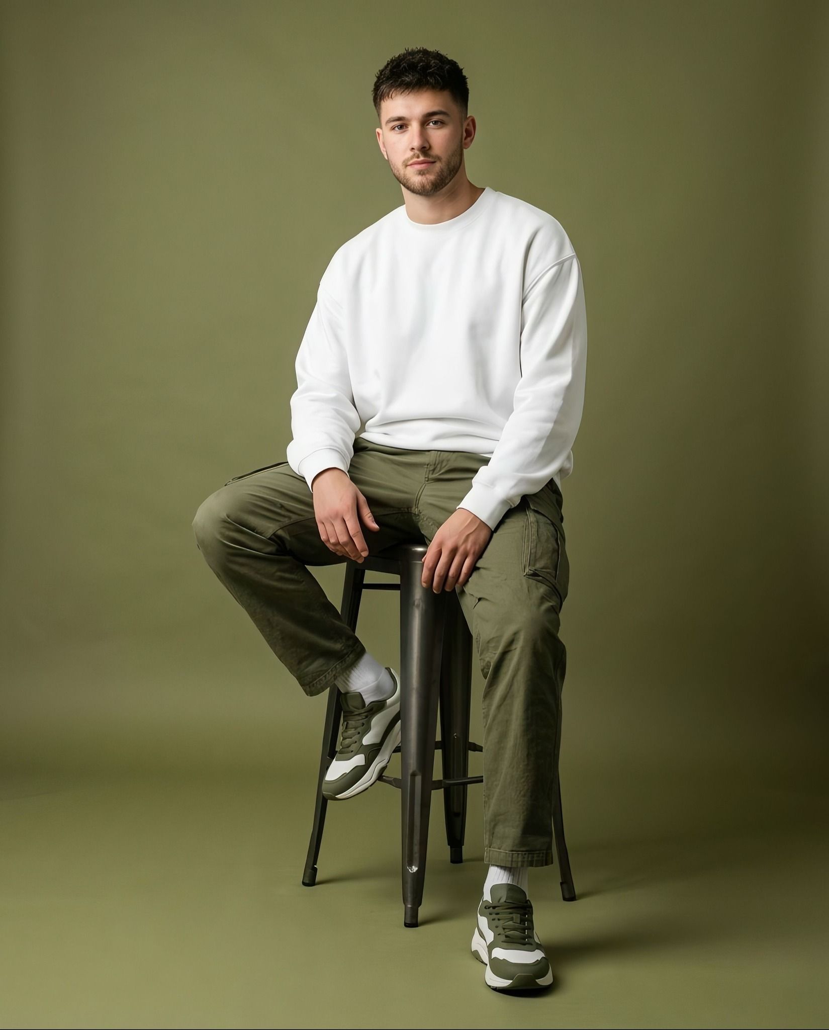 Minimalist Cargo and Olive Studio Portrait