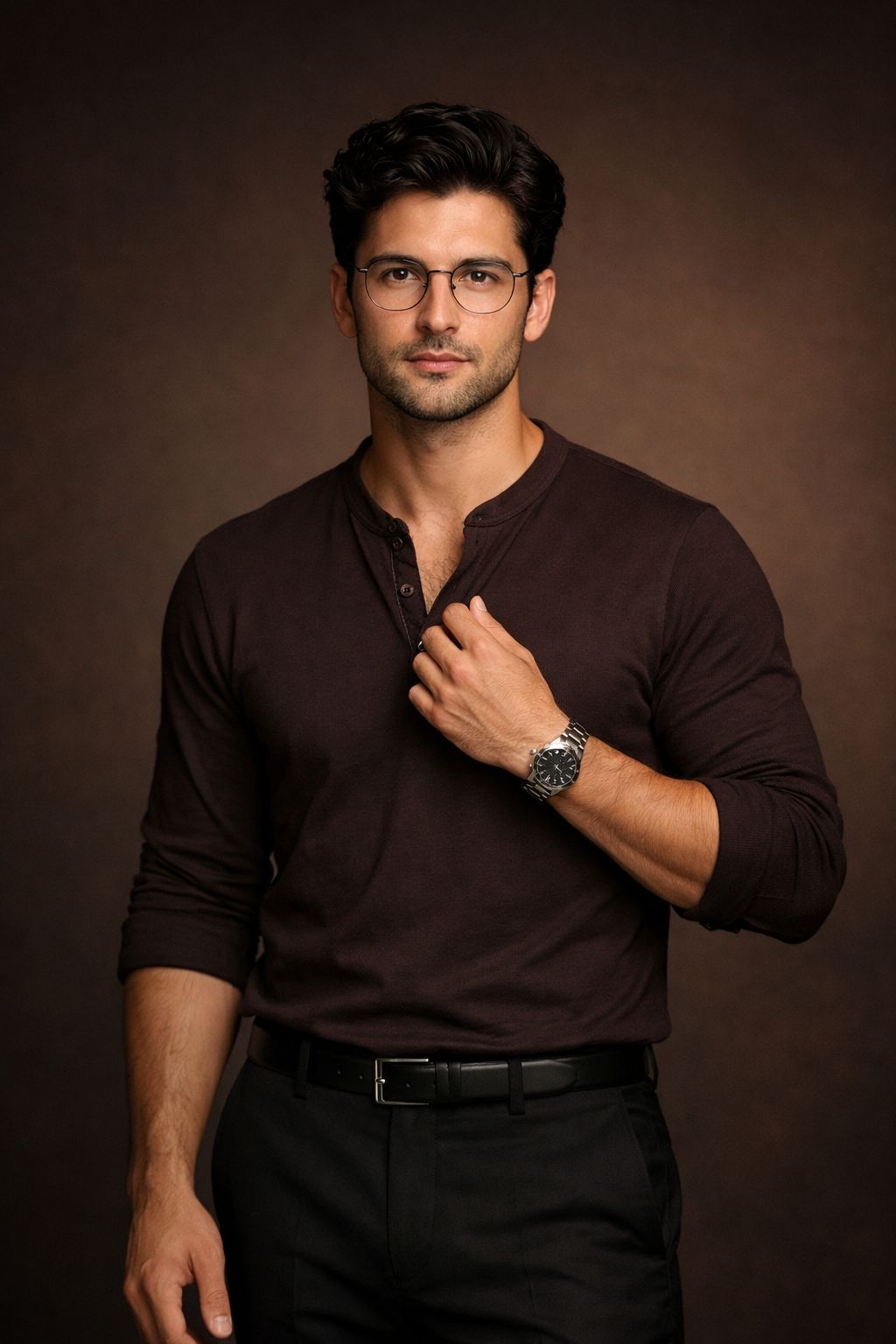 Modern Gentleman in Chocolate Henley