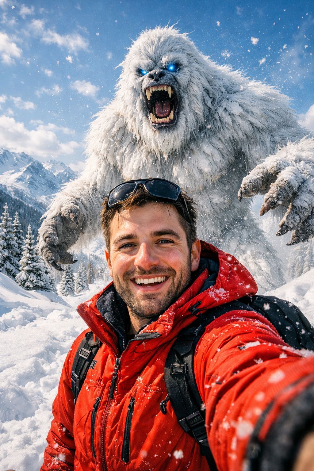 Mountain Selfie with a Roaring Yeti
