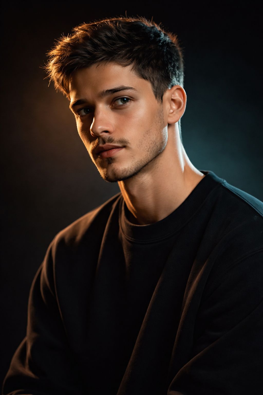 Cinematic Teal and Gold Studio Portrait