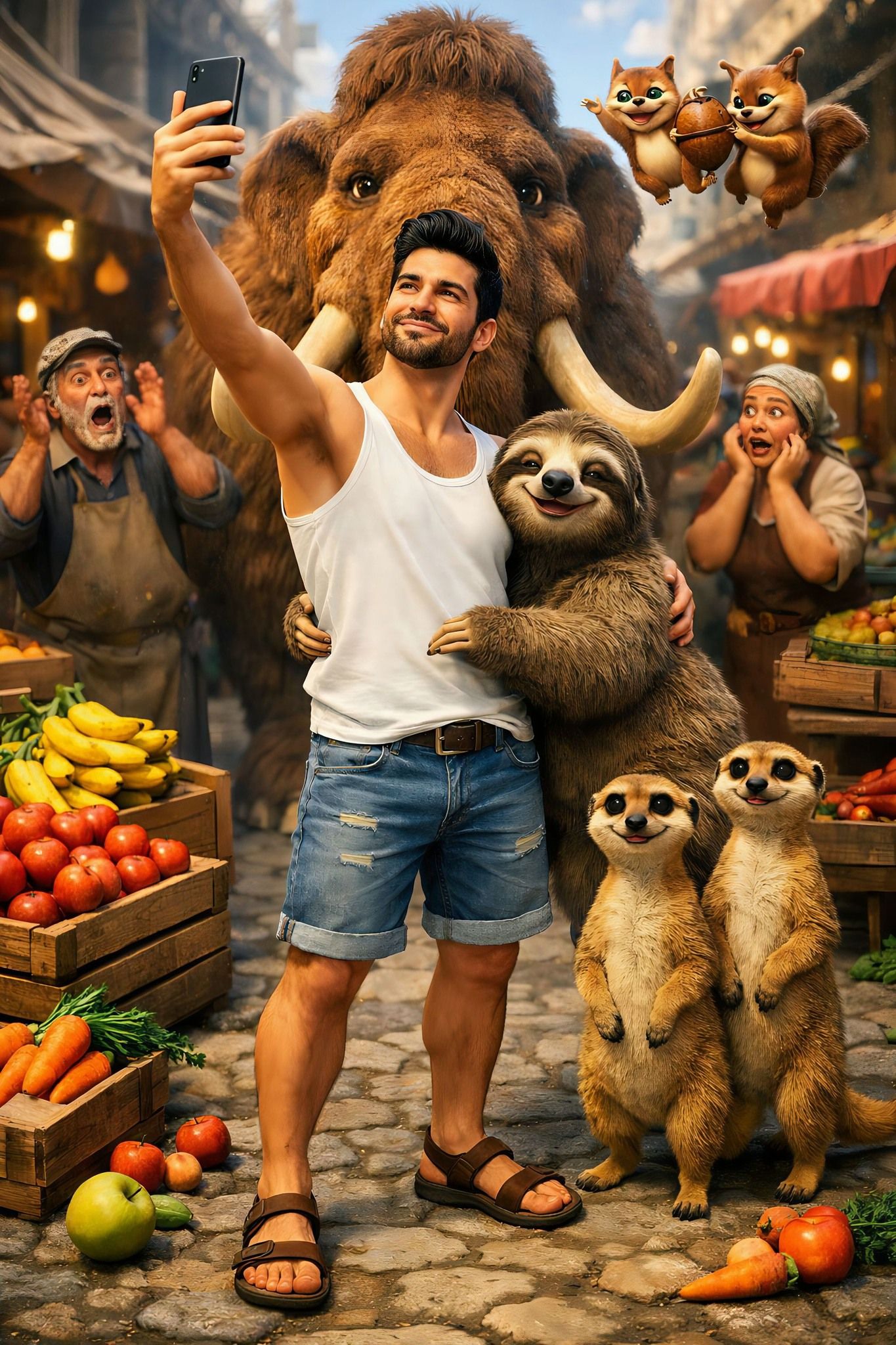 Prehistoric Selfie in the Modern Market