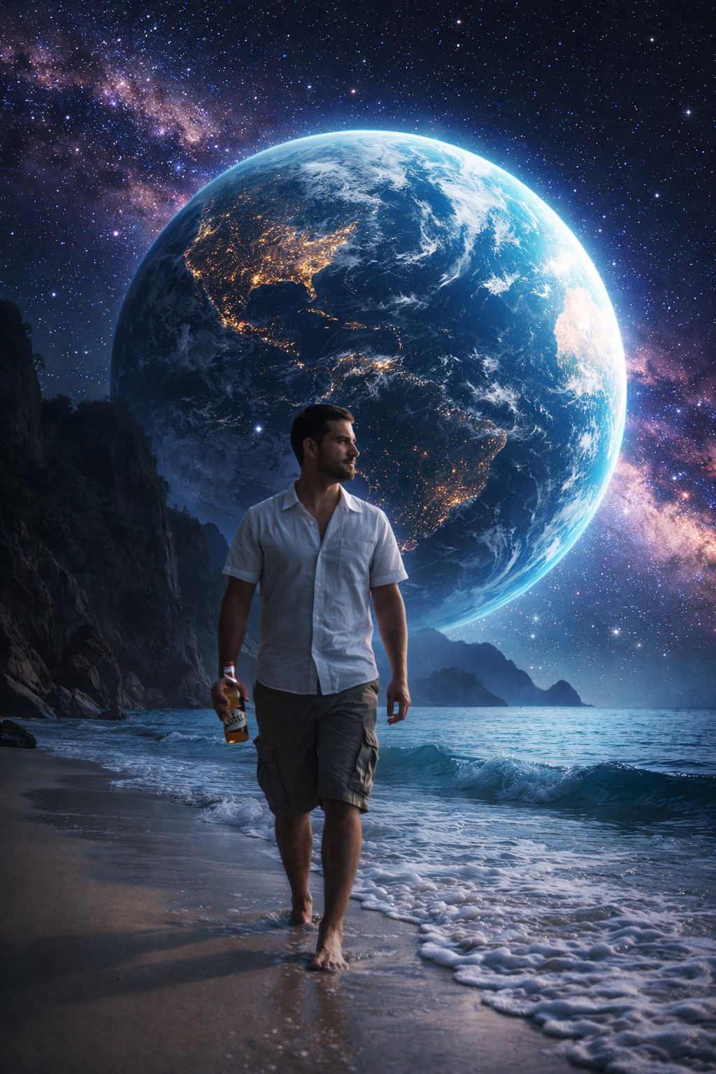 Midnight Stroll Beneath the Cosmic Earth