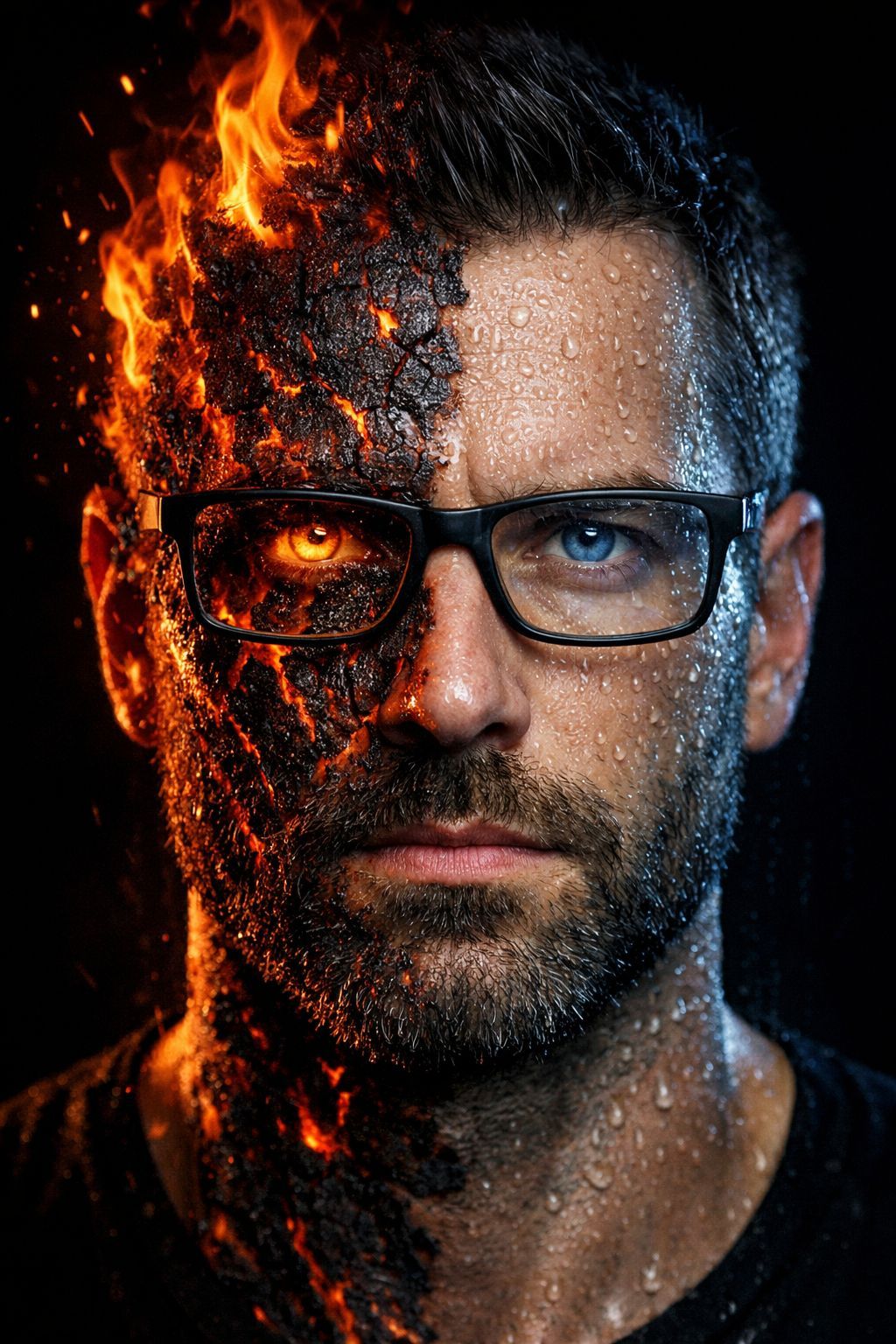 Dual Nature: Fire and Ice Portrait