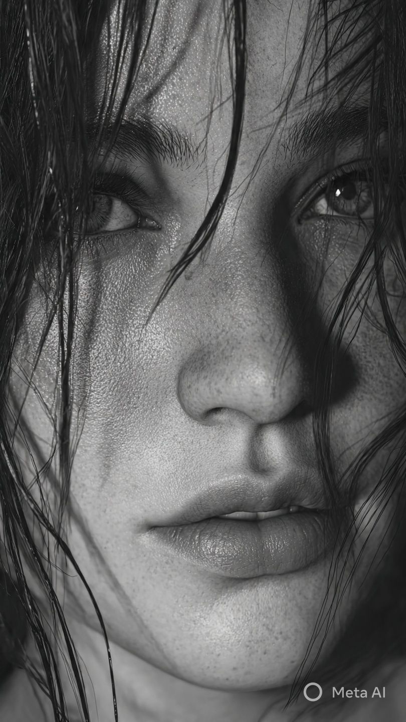 Cinematic Monochrome Portrait in Wet Detail