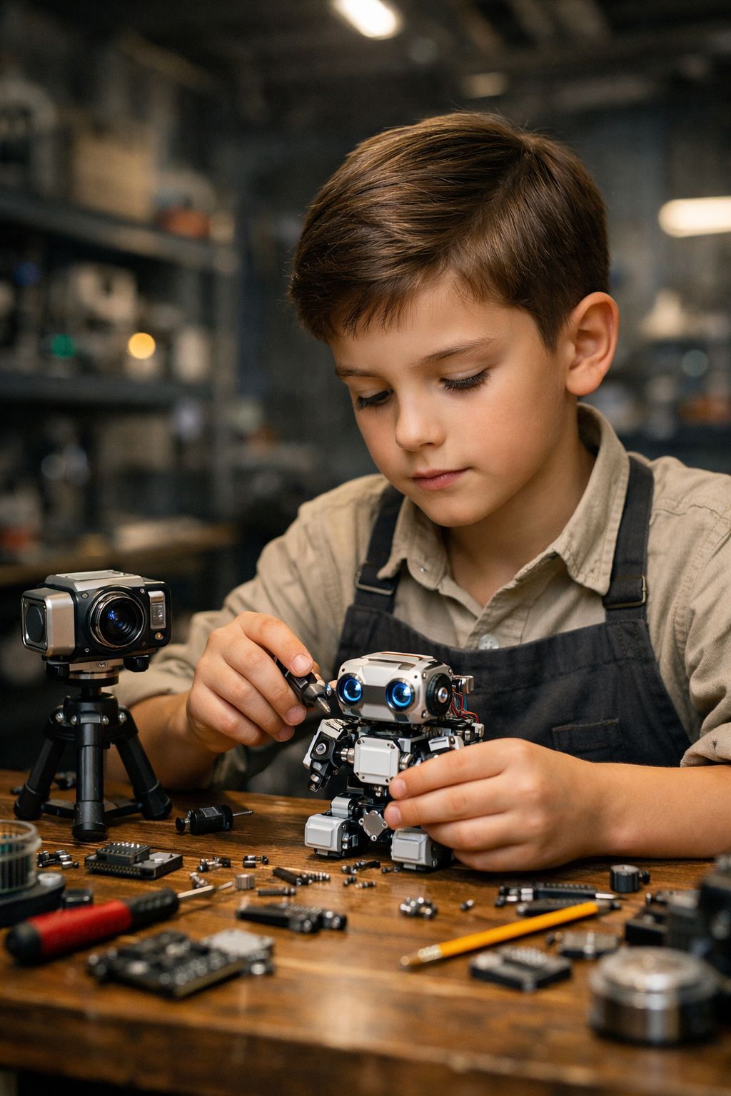 Young Engineer Building His First Robot