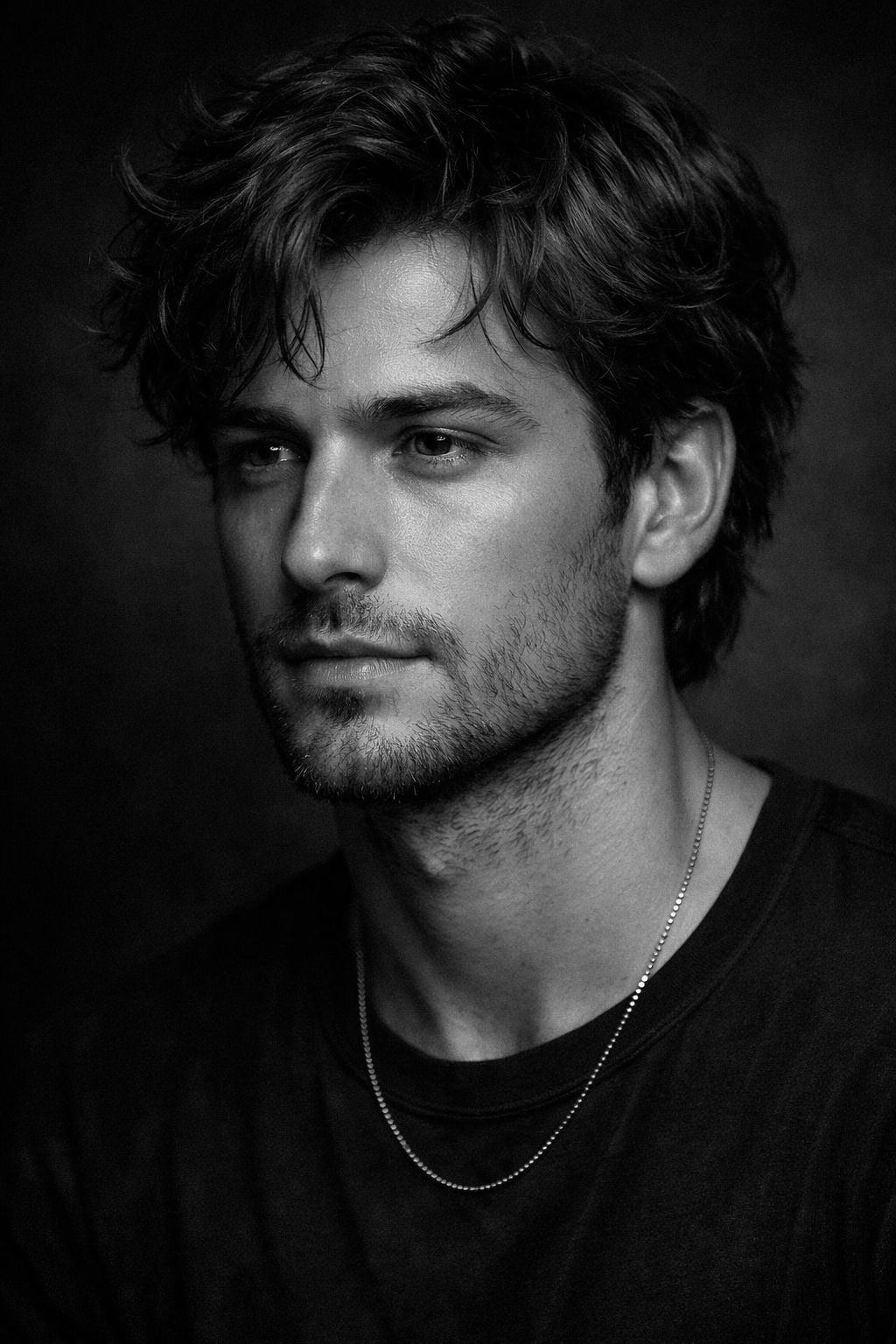 Cinematic Monochrome Portrait of a Thoughtful Man