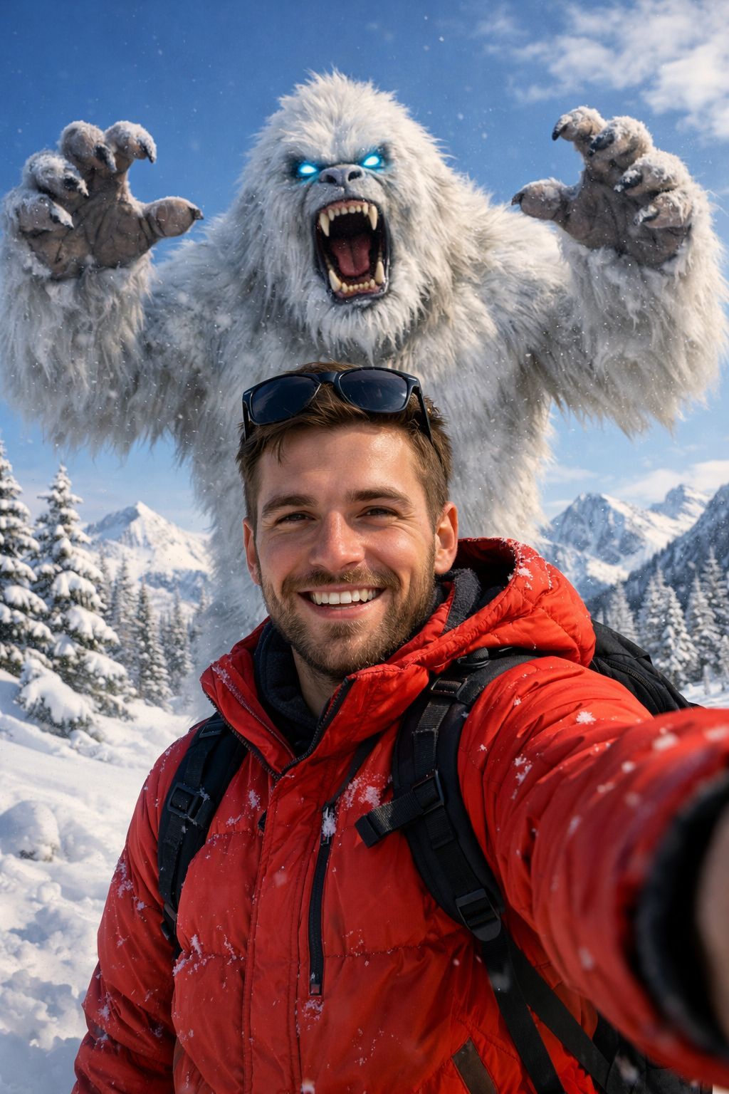 Yeti Photobomb on the Snowy Peaks