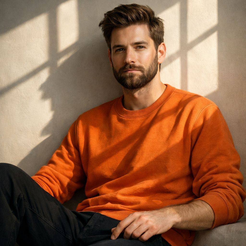Modern Minimalist Portrait in Orange and Shadow