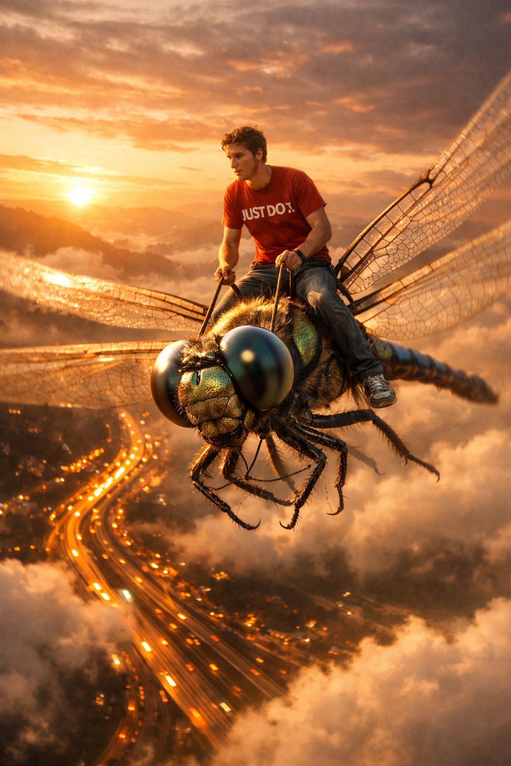 Sunset Flight of the Giant Dragonfly