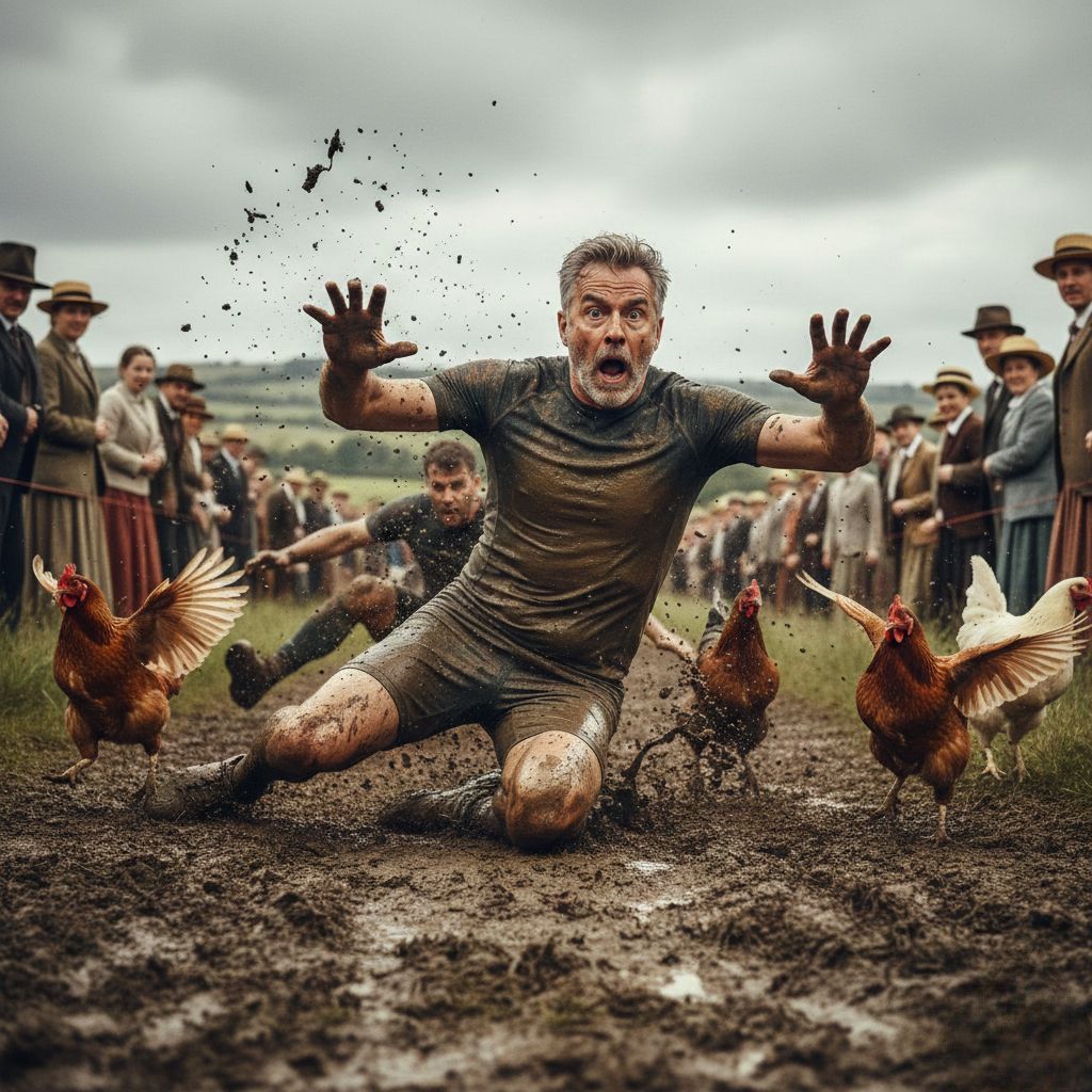 Chaos at the Muddy Downhill Chicken Run
