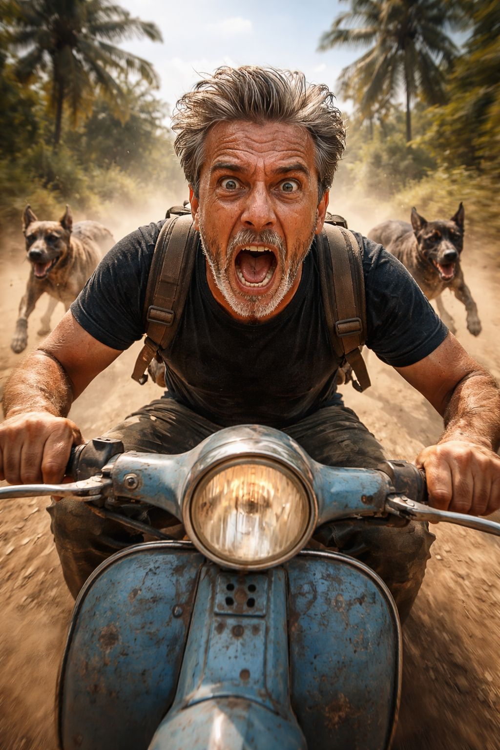 Panic Pursuit on a Vintage Scooter