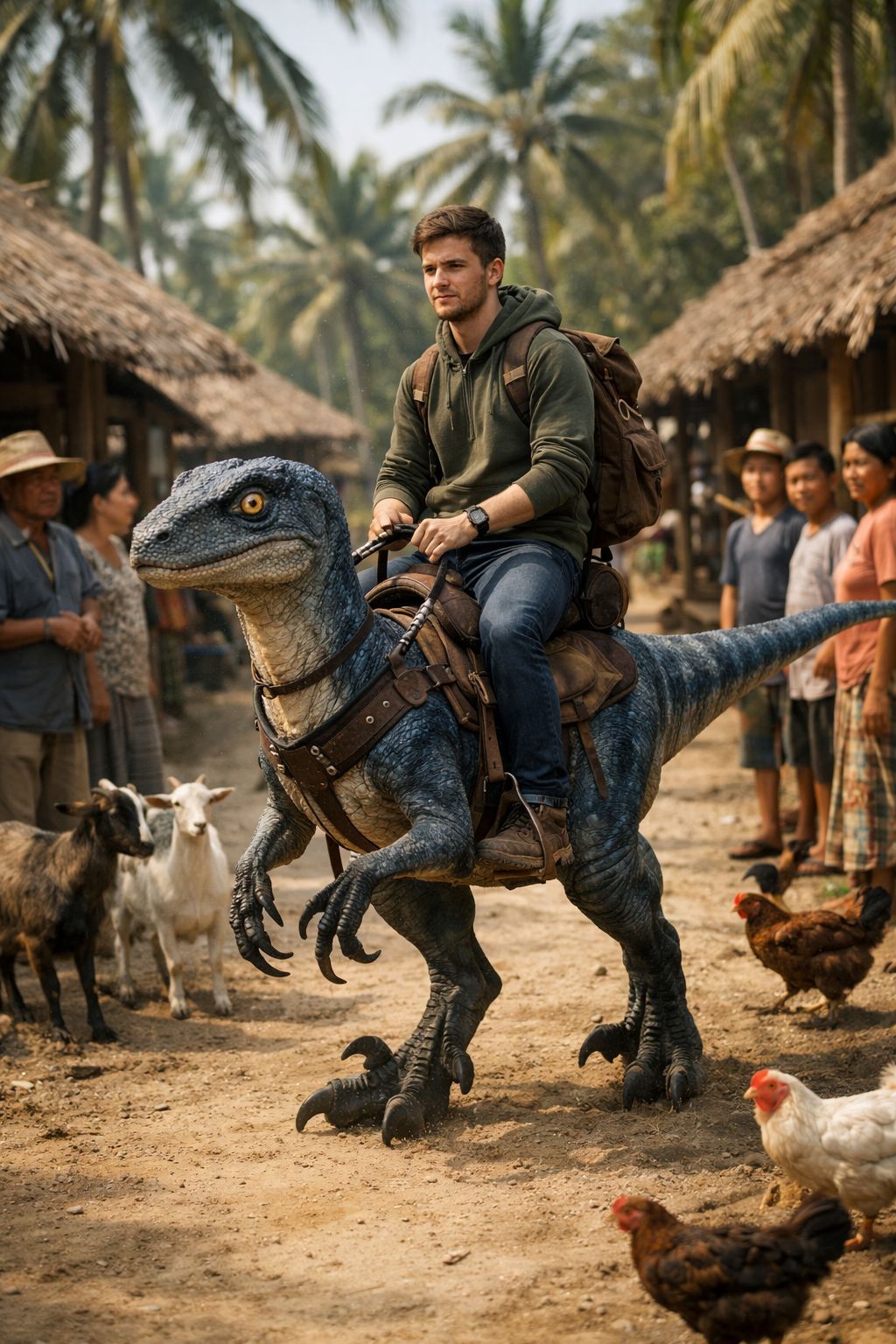 Raptor Rider in the Tropical Village