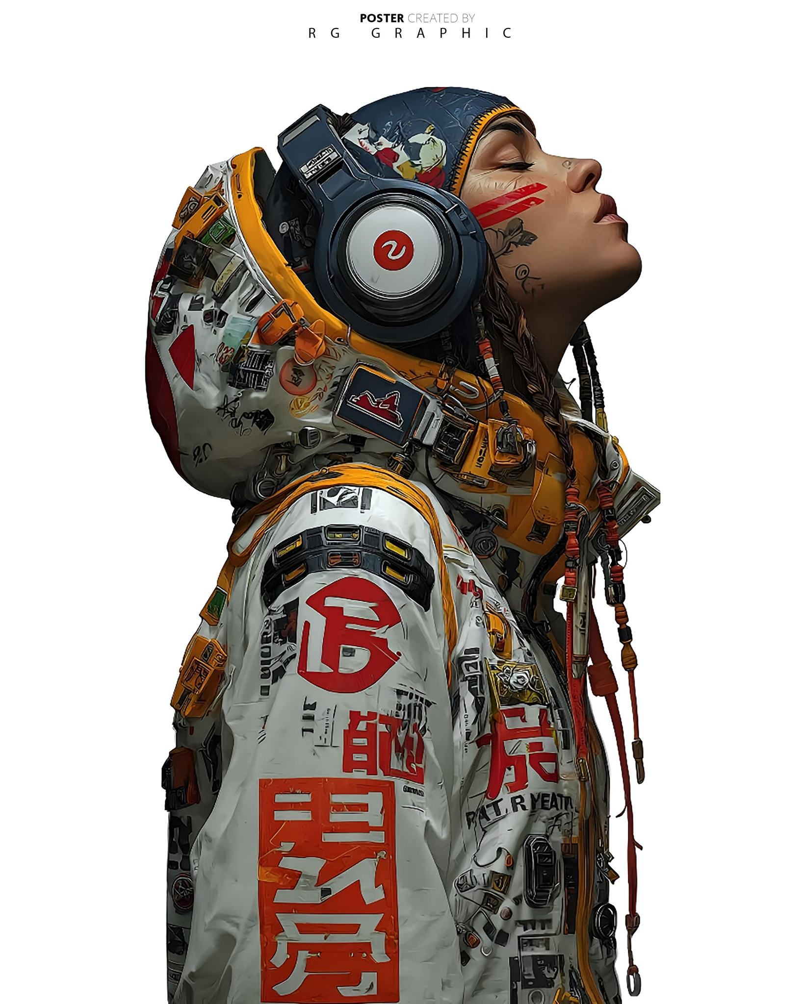 Cyberpunk Astronaut in Scarlet and Chrome