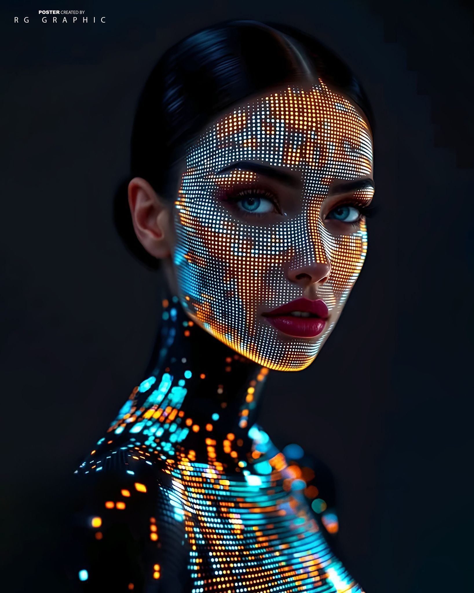 Neon Pixel Cybernetic Beauty