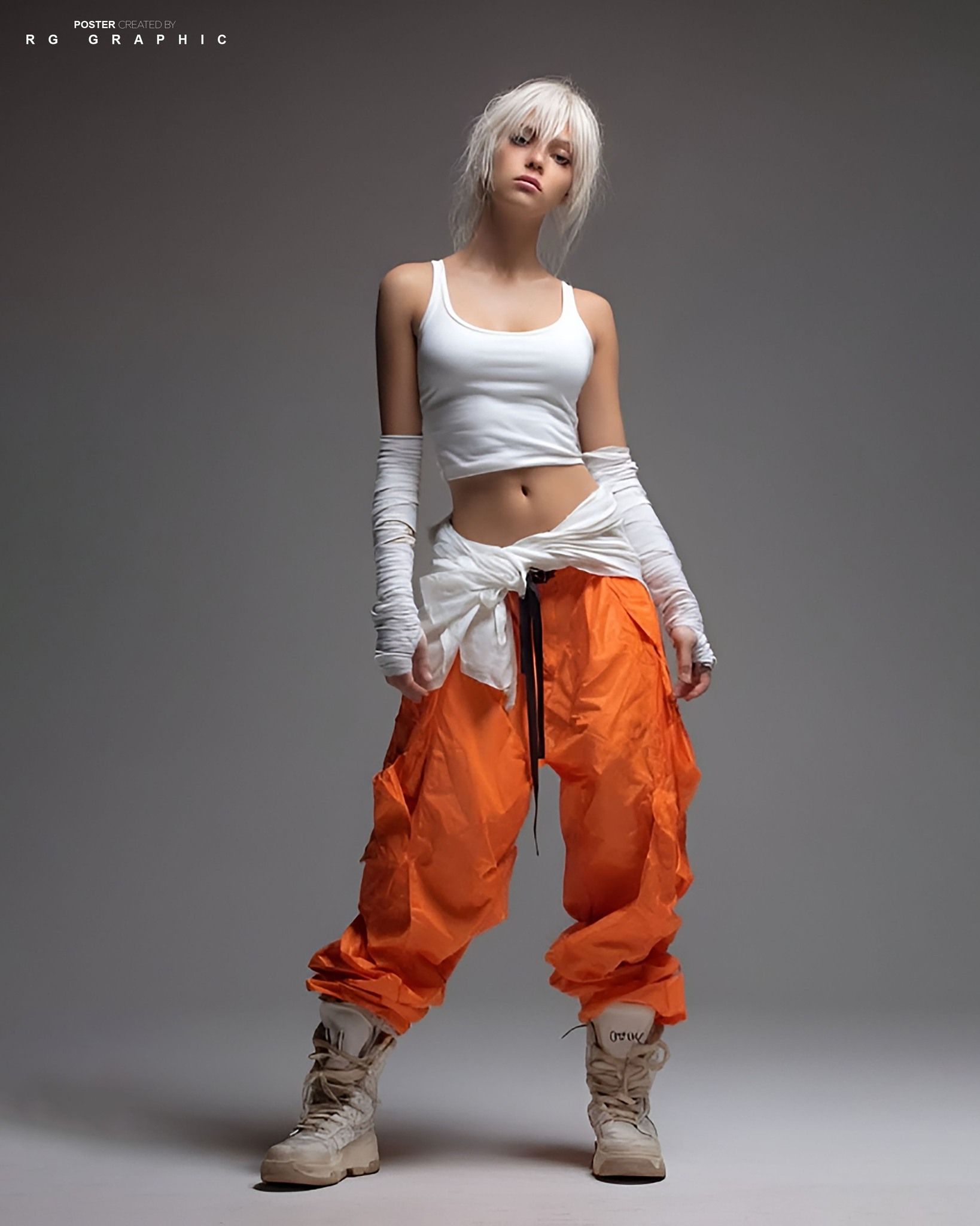 Cyberpunk High Fashion Orange Cargo Editorial