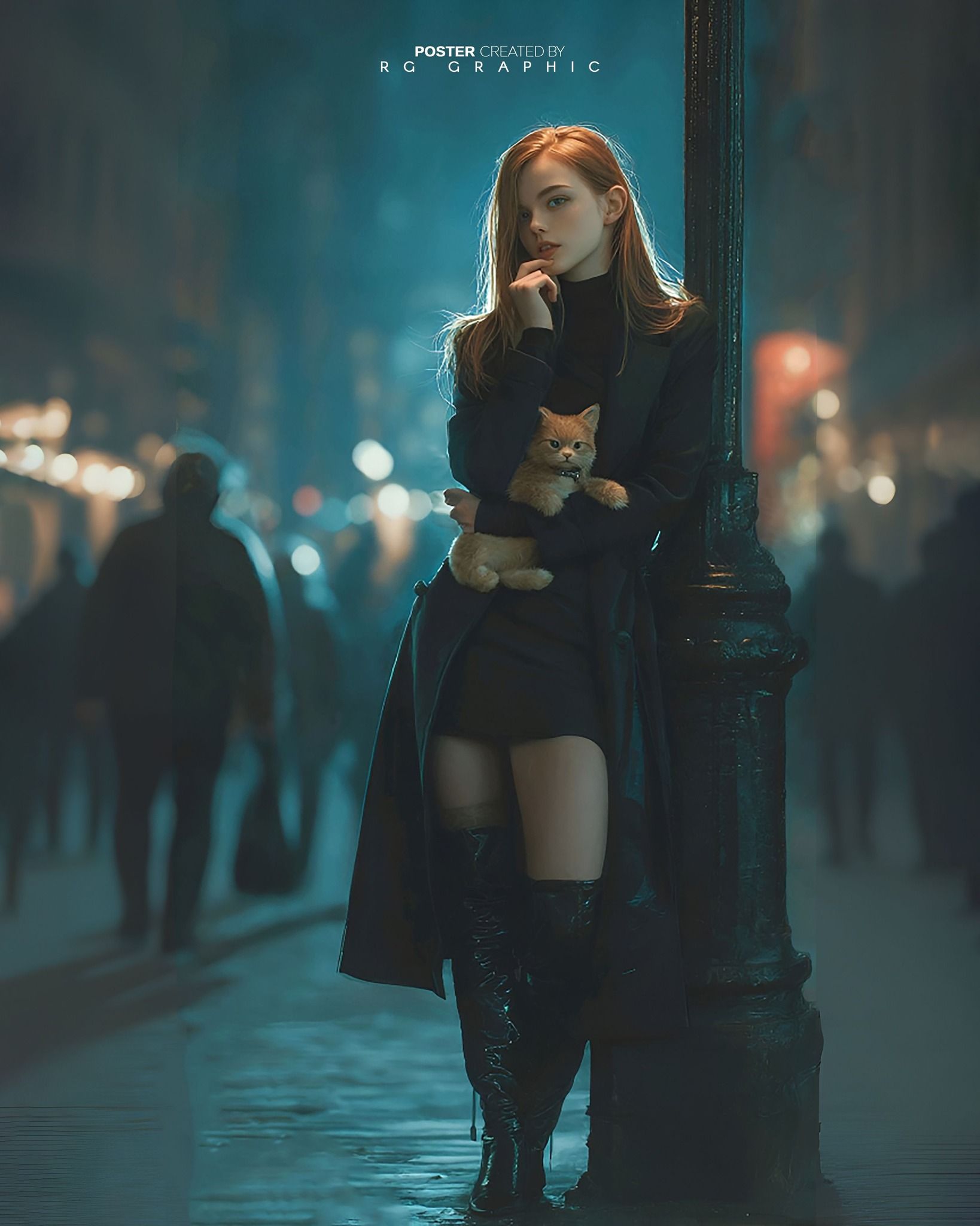 Midnight Glow with Auburn Hair and Kitten