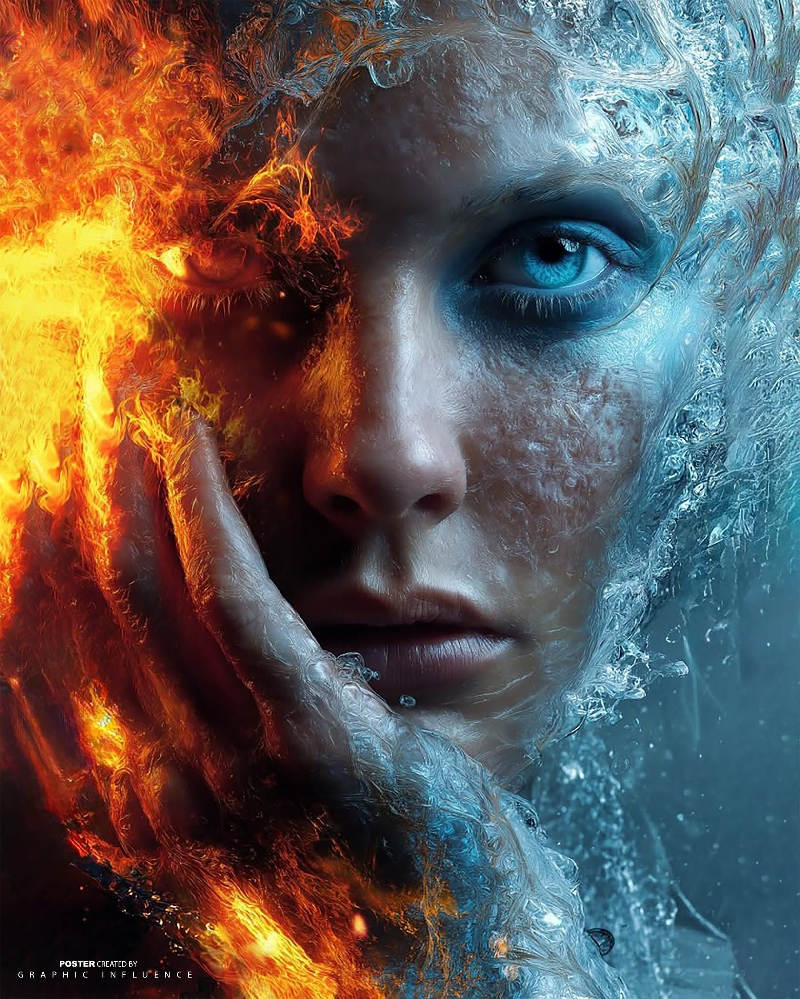 Elemental Duality: Fire and Ice Portrait