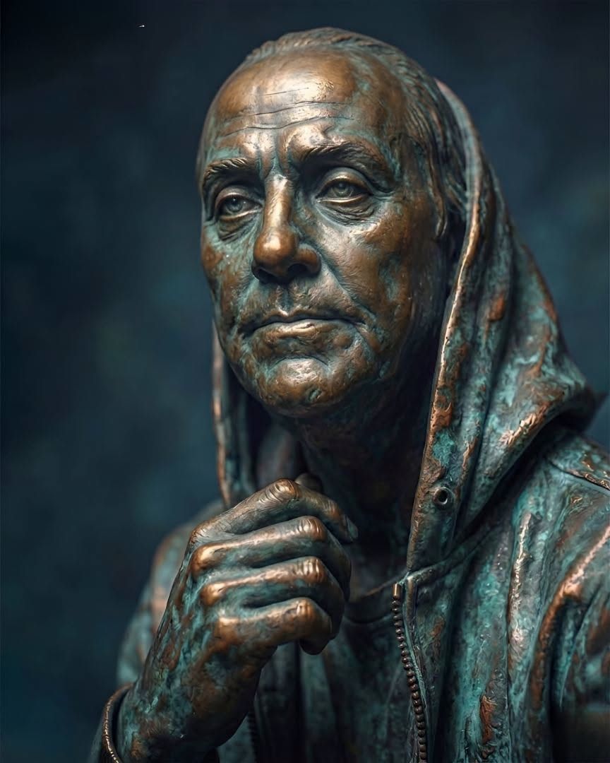 Renaissance Futuristic Bronze Contemplative Sculpture