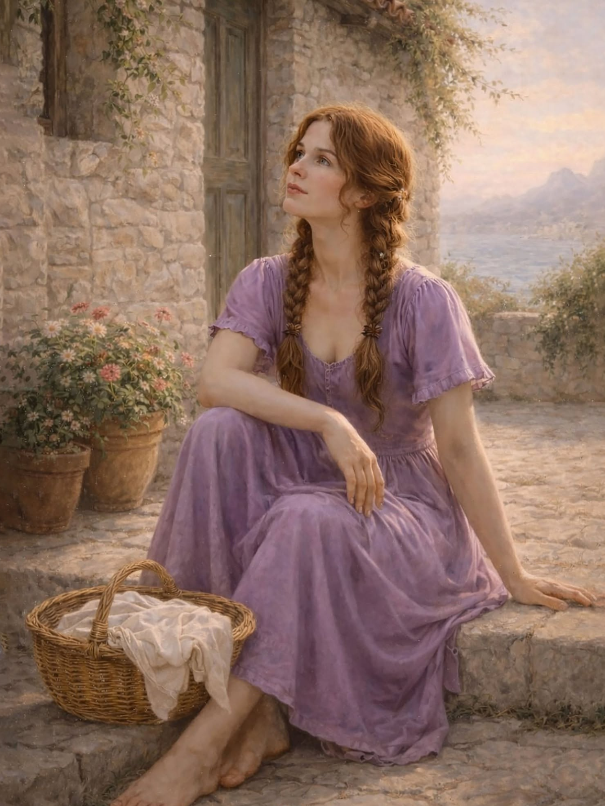 Dreamy Lavender Girl, Mediterranean Sunset