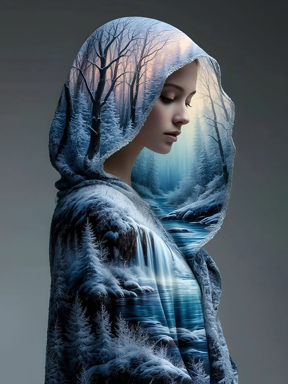 Dreamy Winter Cloak Double Exposure