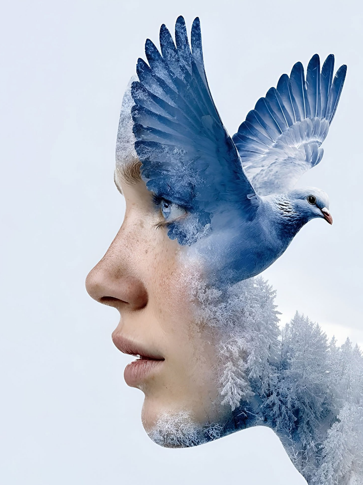 Dreamy Woman, Pigeon Mind, Winter Landscape