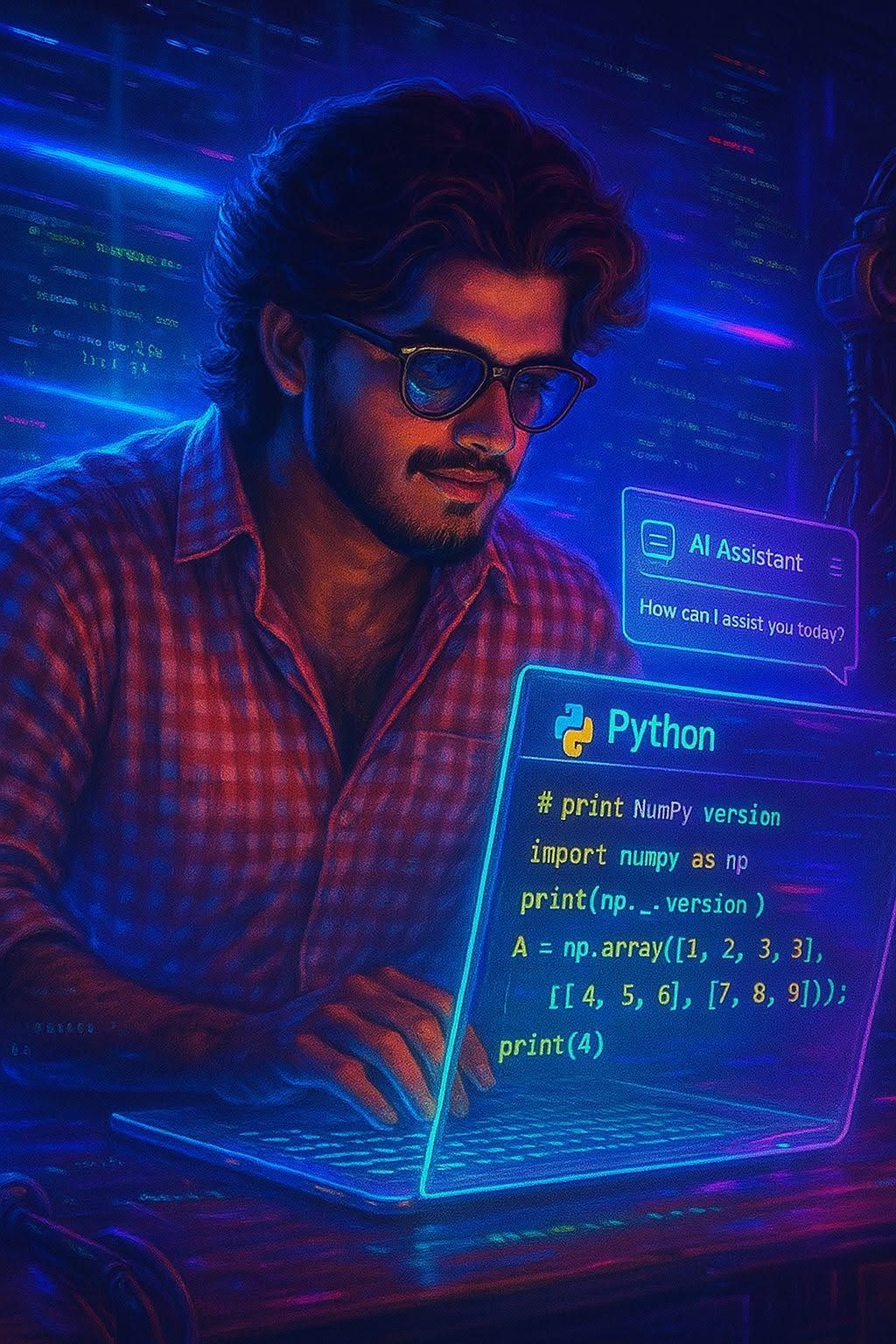 Neon Cyberpunk Dev: AI Code Immersion