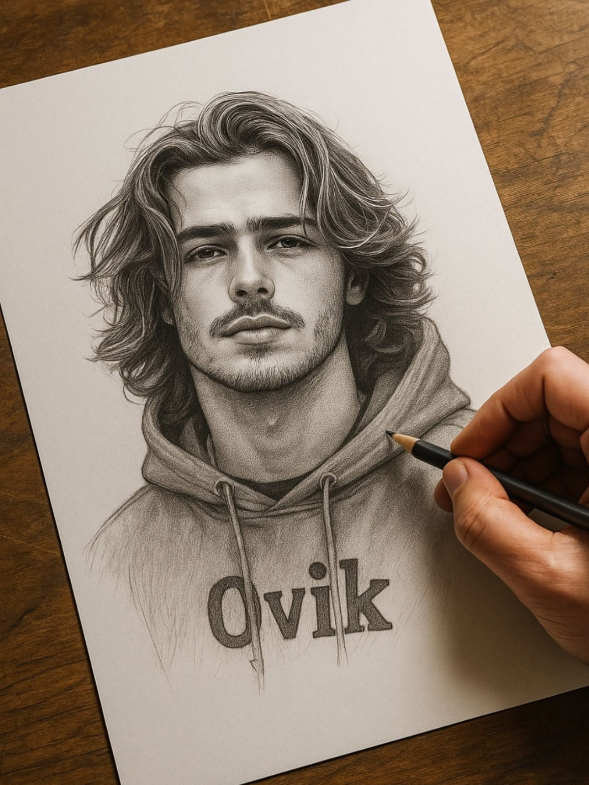 Hyperrealistic Ovik Hoodie Pencil Drawing