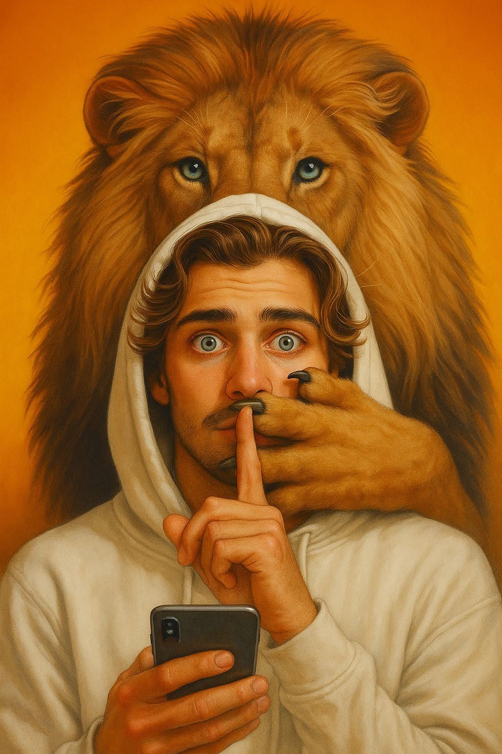 Surreal Lion Shushes The Man