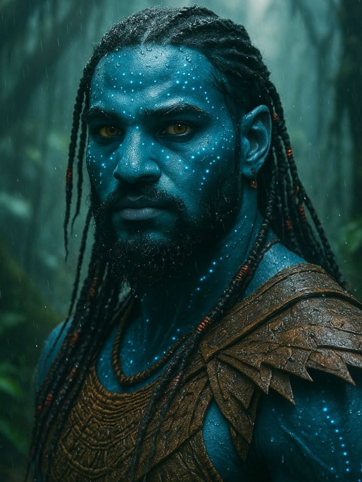 Bioluminescent Jungle Shaman: Blue Feline Alien