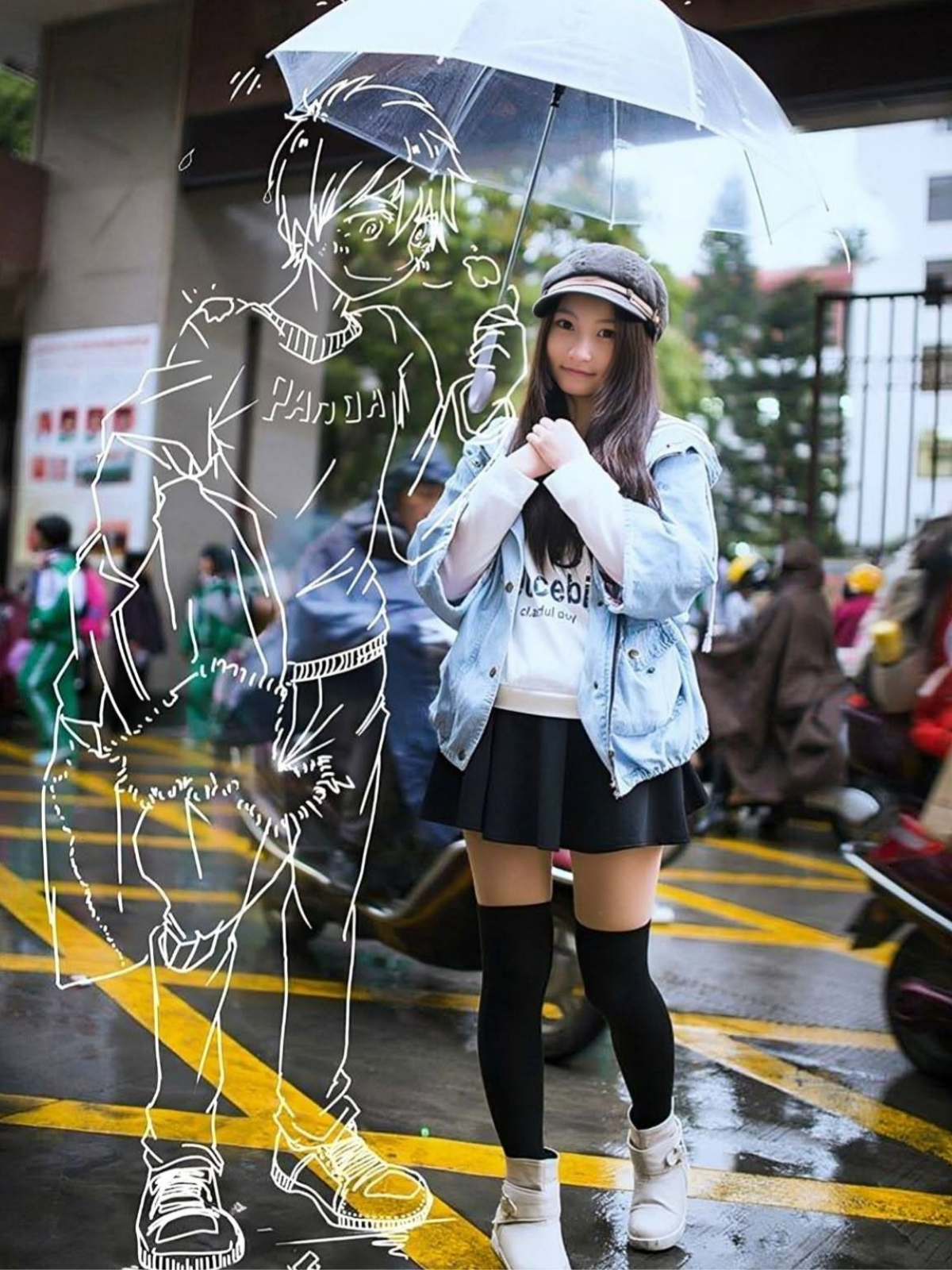 Real Girl, Anime Boy Share Rainy Umbrella
