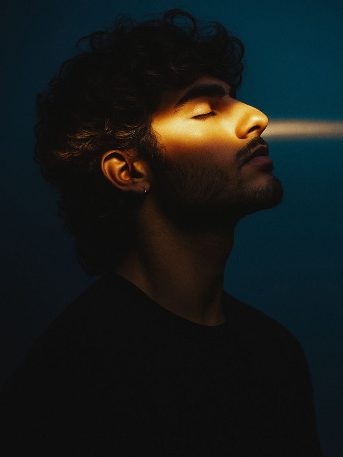 Surreal Portrait: Golden Light, Blue Serenity