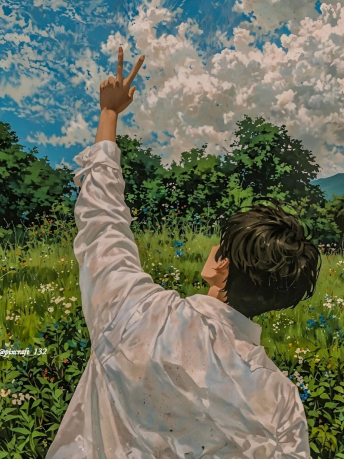 Summer Serenity: Anime Youth's Peace Sign