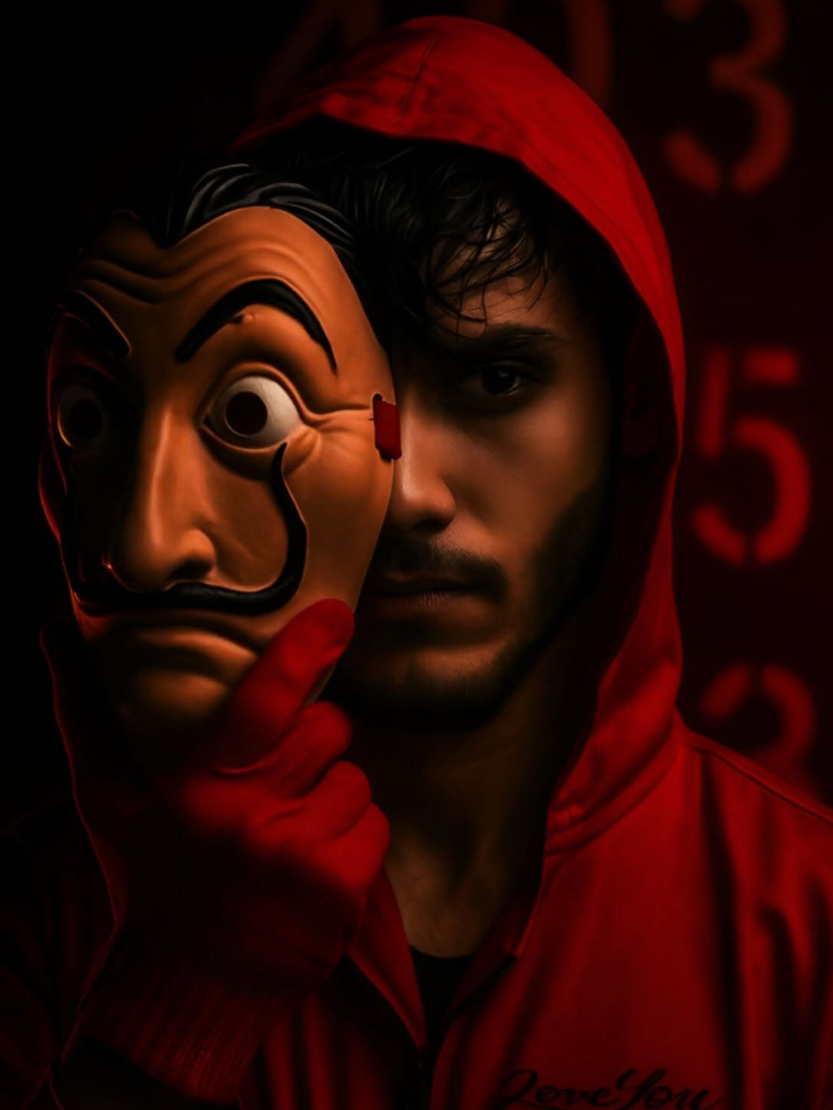 Red Hooded Enigma with Dali Mask