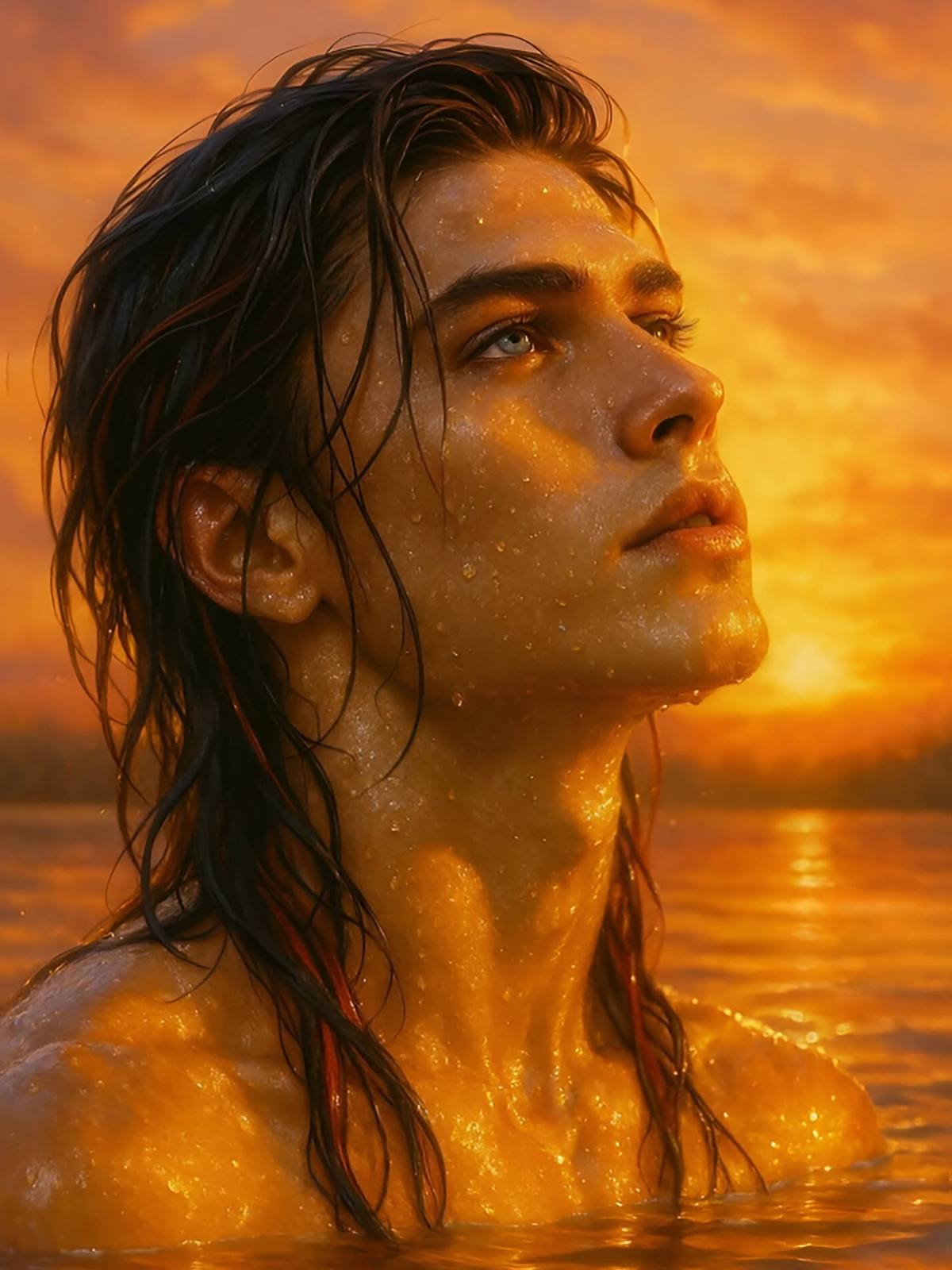 Golden Water Emergence: Sunset Divinity