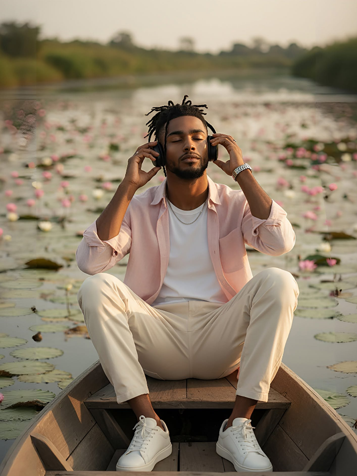 Pink Shirt Serenity: Lotus River Chill