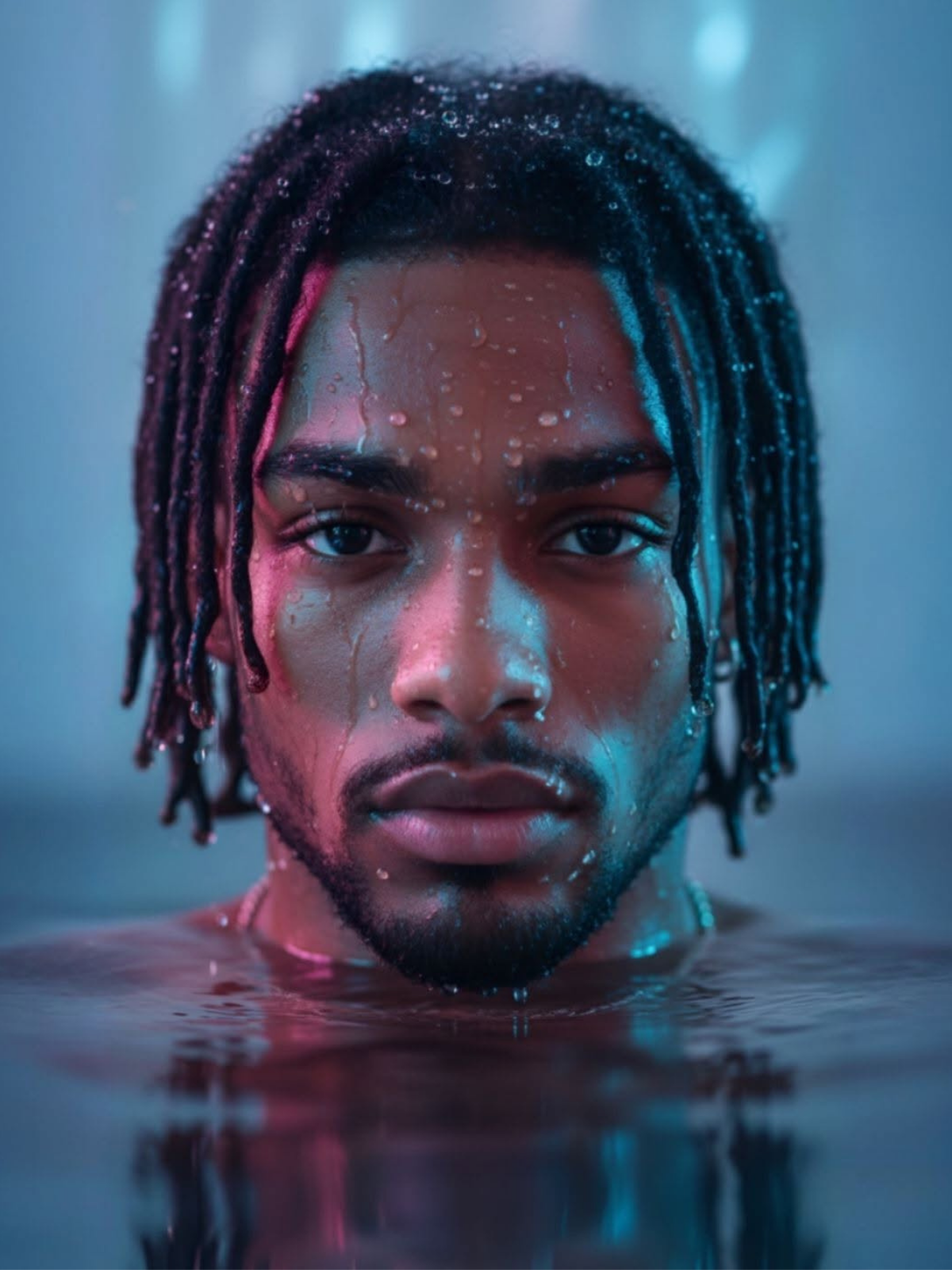 Submerged Neon Portrait Gaze