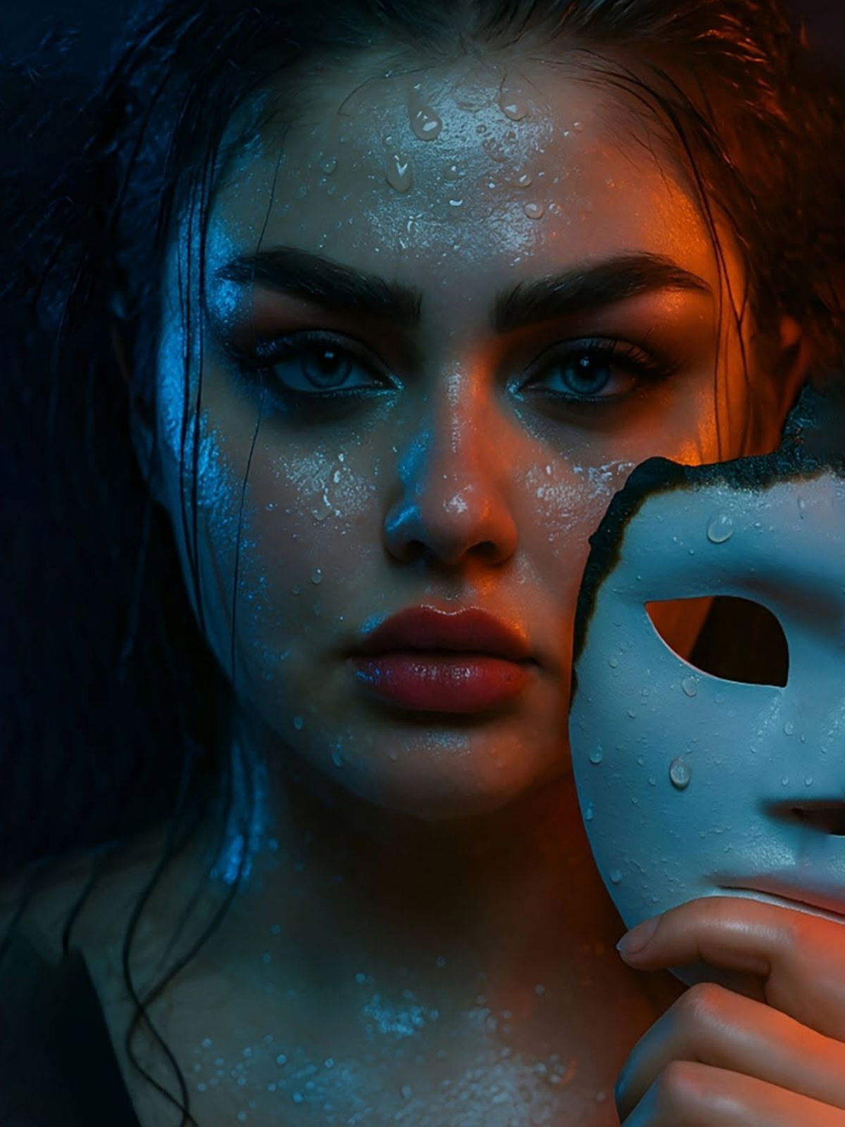 Dramatic Wet Portrait: Masked Mystery