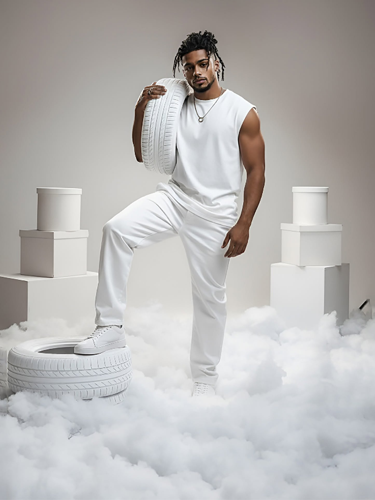 Minimalist White Man, Surreal Tire Studio