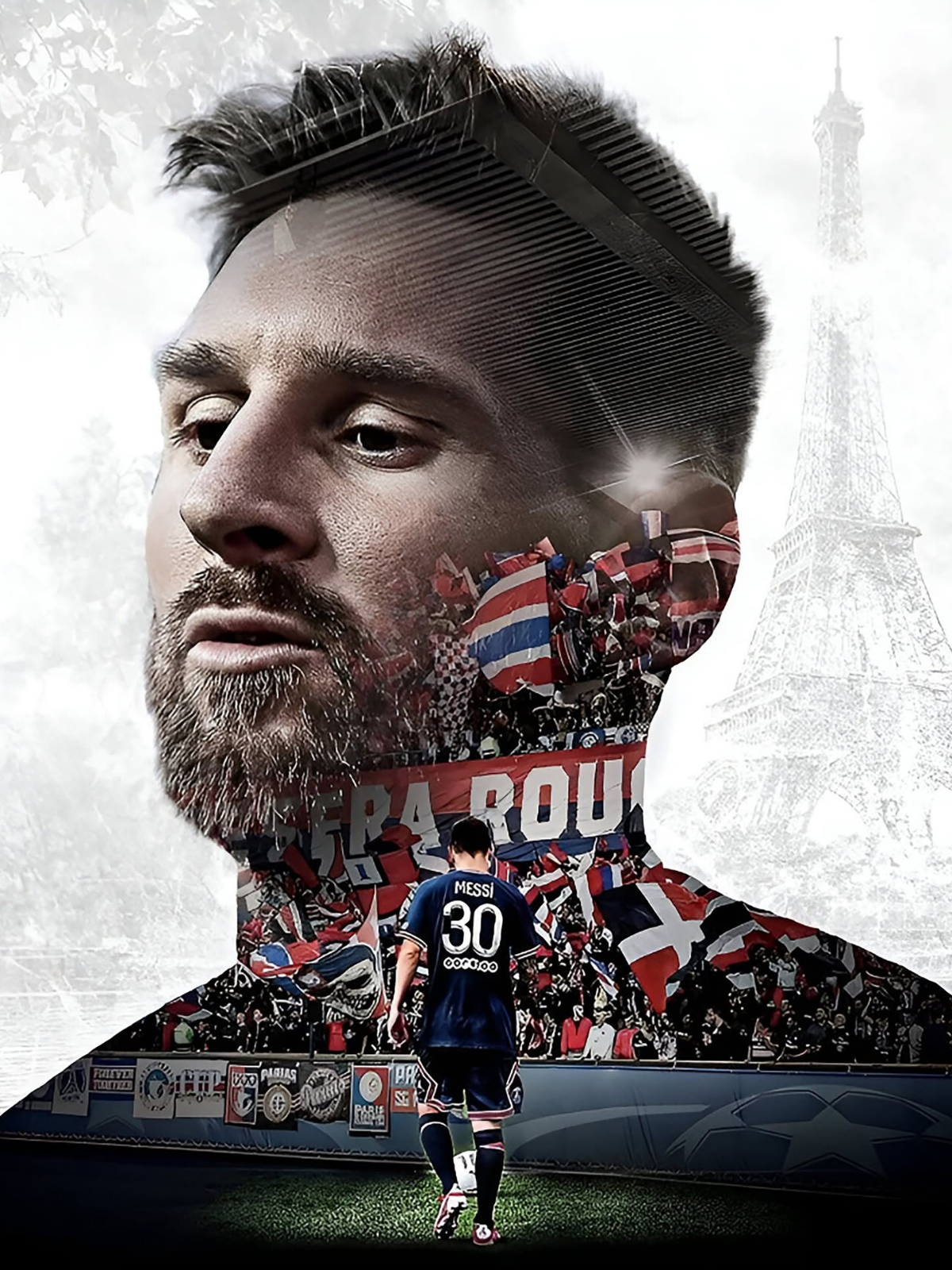 Paris Football Passion Double Exposure Poster