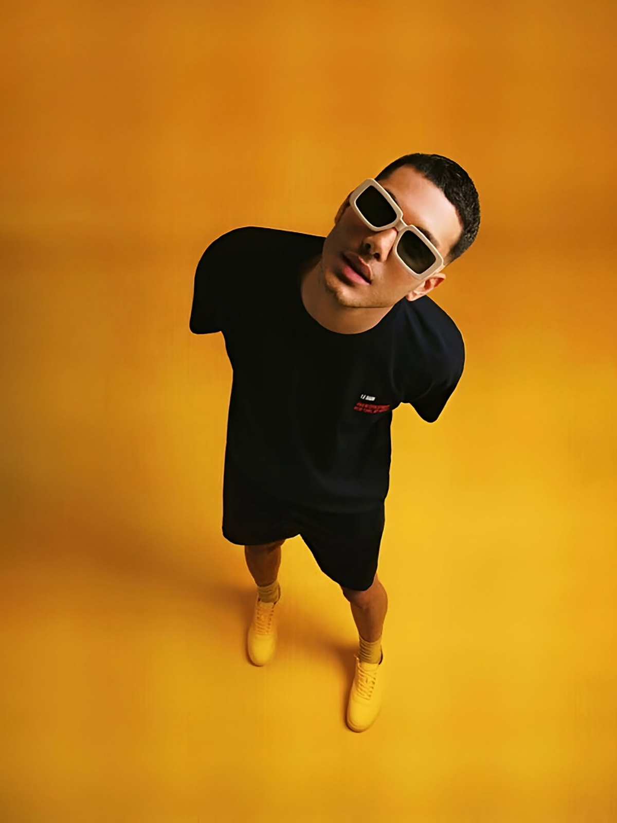 Bold Yellow Streetwear Poster: Top-Down View