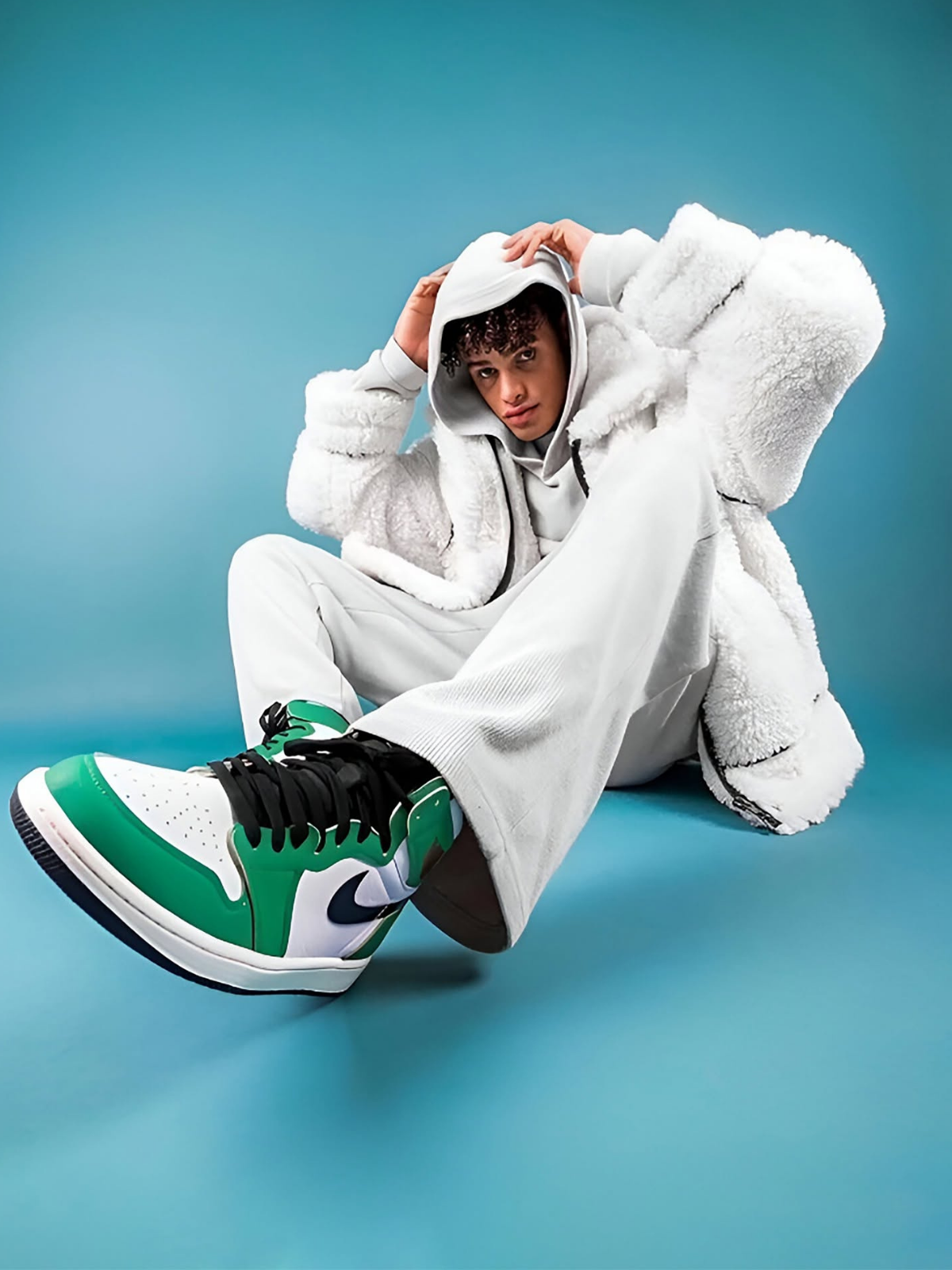 Dynamic White Fur Green Sneaker Editorial